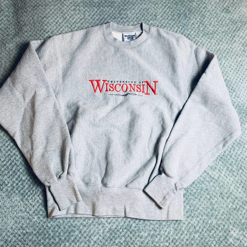 Vintage University of Wisconsin Thick Knit Crossgrain LEE Crewneck Gray Men's M
